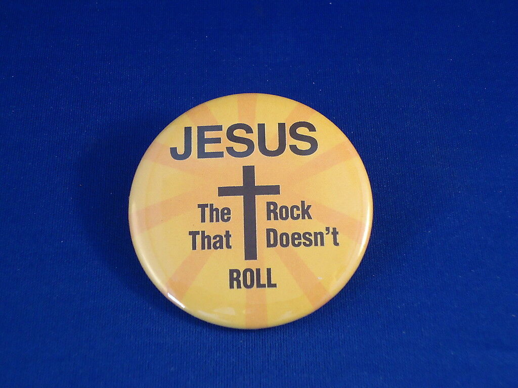 JESUS THE ROCK...BUTTON Christian pin pinback 2 1/4\