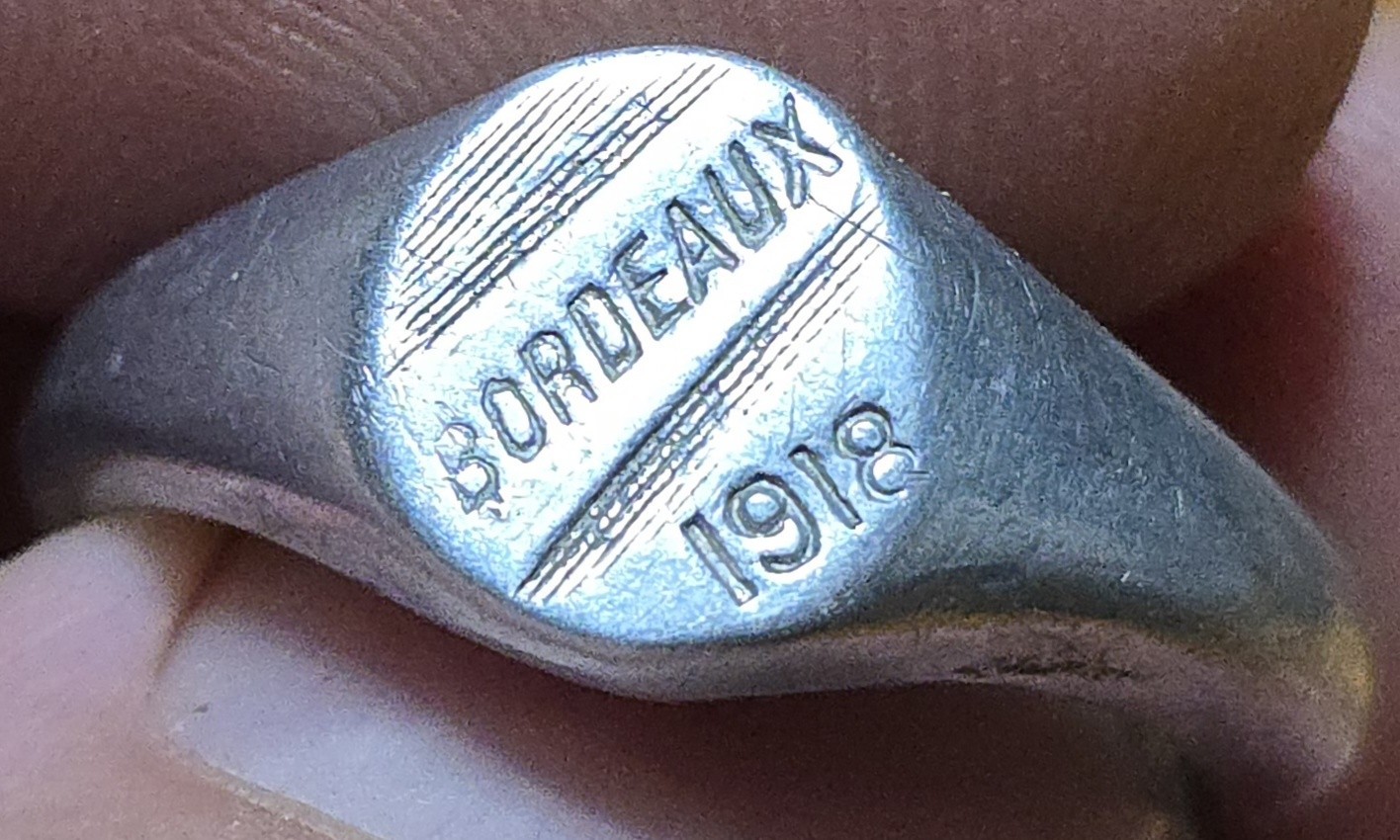 Rare 1918 WWI Military BORDEAUX France Etched Trench Art Airplane Aluminum Ring Rare 1918 WWI Military BORDEAUX France Etched Trench Art Airplane Aluminum Ring
