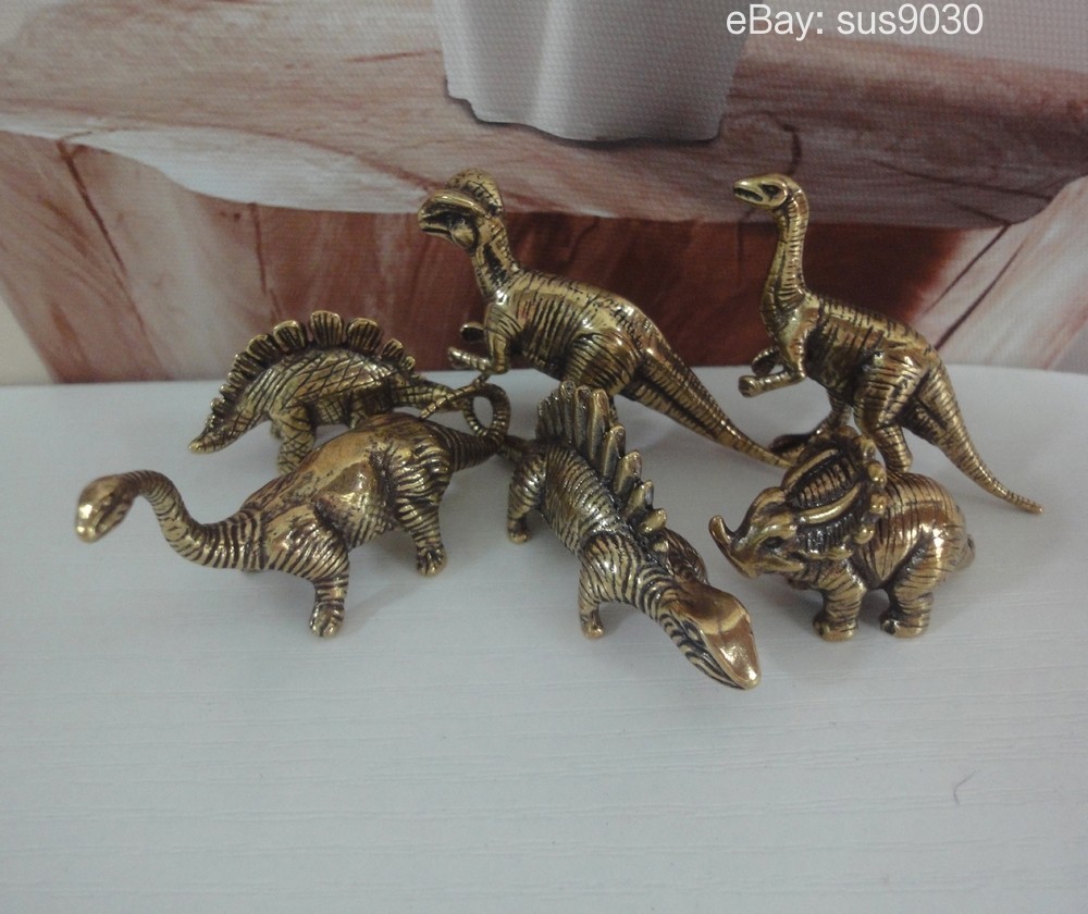 A Set of 6pcs Brass Figurines Miniature Dinosaurs Statues Sculptures & Gift Box A Set of 6pcs Brass Figurines Miniature Dinosaurs Statues Sculptures & Gift Box