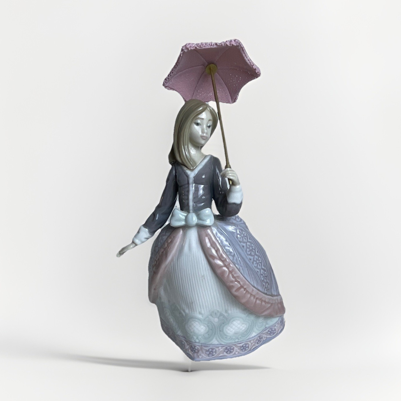 Lladro “Angela” #5211 Young Woman Holding Pink Lace Umbrella, Retired