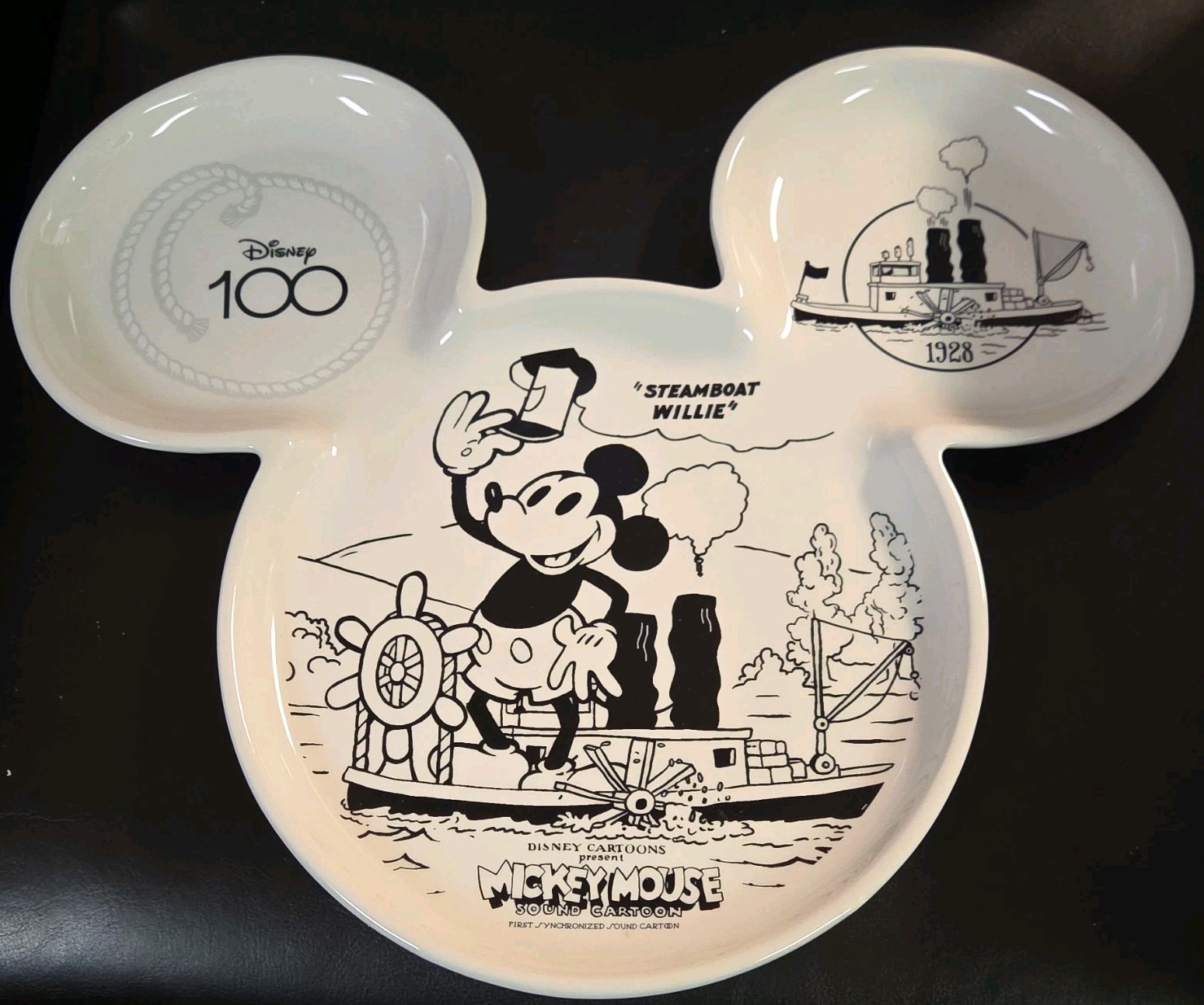 Disney 100 Mickey Mouse Steamboat Willie Ceramic Shaped Plate Disney 100 Mickey Mouse Steamboat Willie Ceramic Shaped Plate