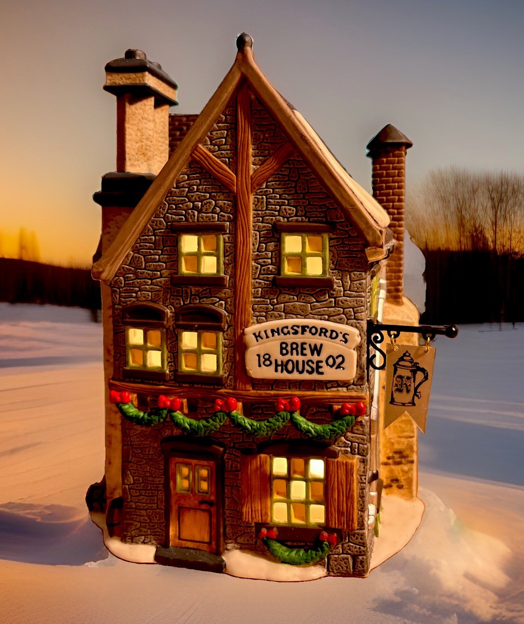 1993 Dept 56 Heritage Dickens Village Kingsford's Brew House #58114 Box & Light