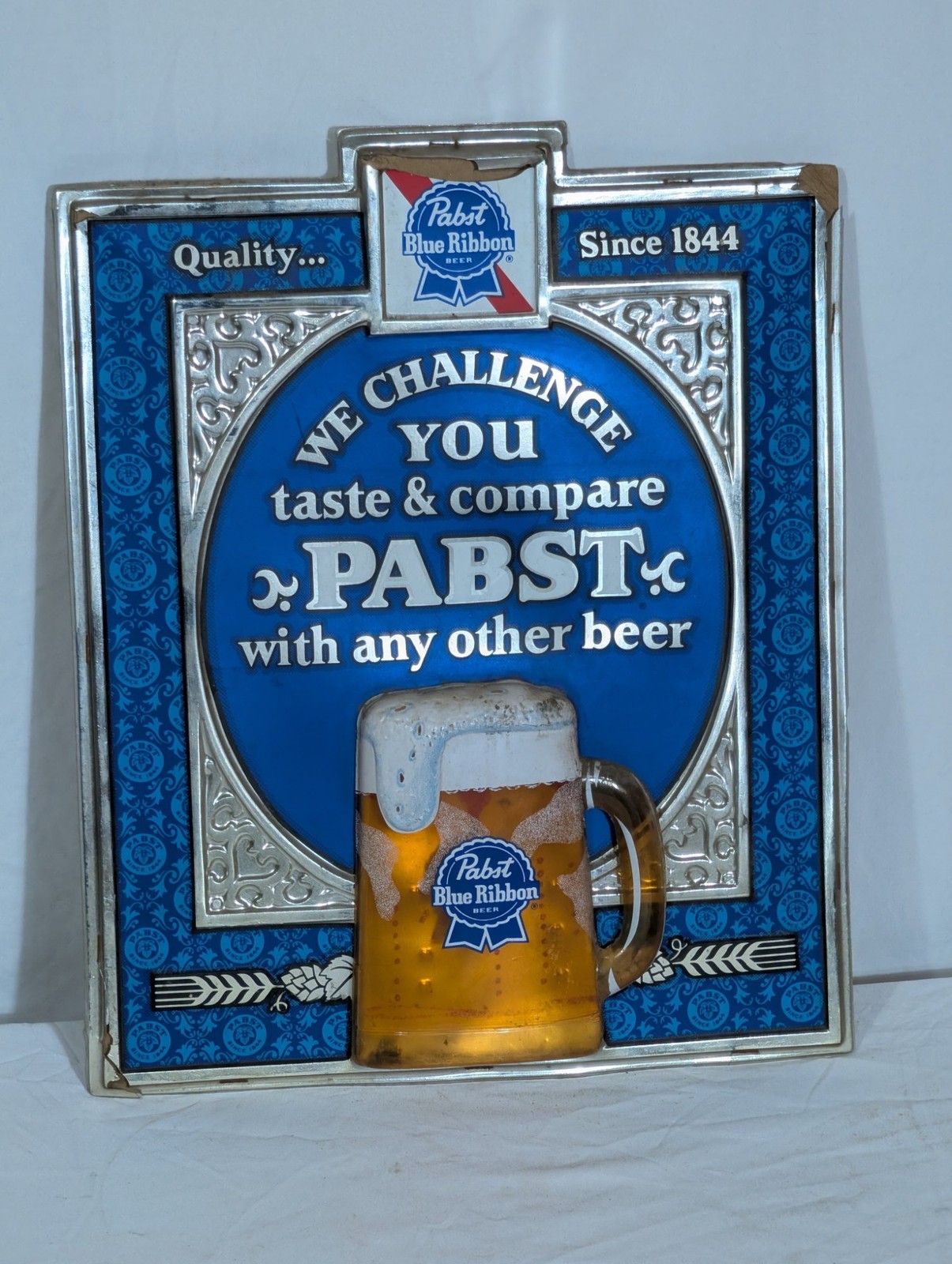 Pabst Blue Ribbon PBR Vintage 3D Mug Advertising Bar Sign Breweriana 1970s 80s Pabst Blue Ribbon PBR Vintage 3D Mug Advertising Bar Sign Breweriana 1970s 80s