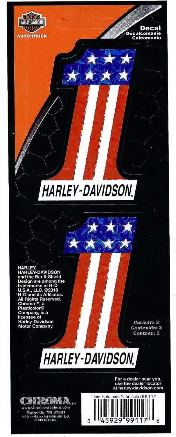 Harley-Davidson #1 Stars and Stripes Decals, 2 Red, White & Blue Decals, 3" x 2" Harley-Davidson #1 Stars and Stripes Decals, 2 Red, White & Blue Decals, 3" x 2"