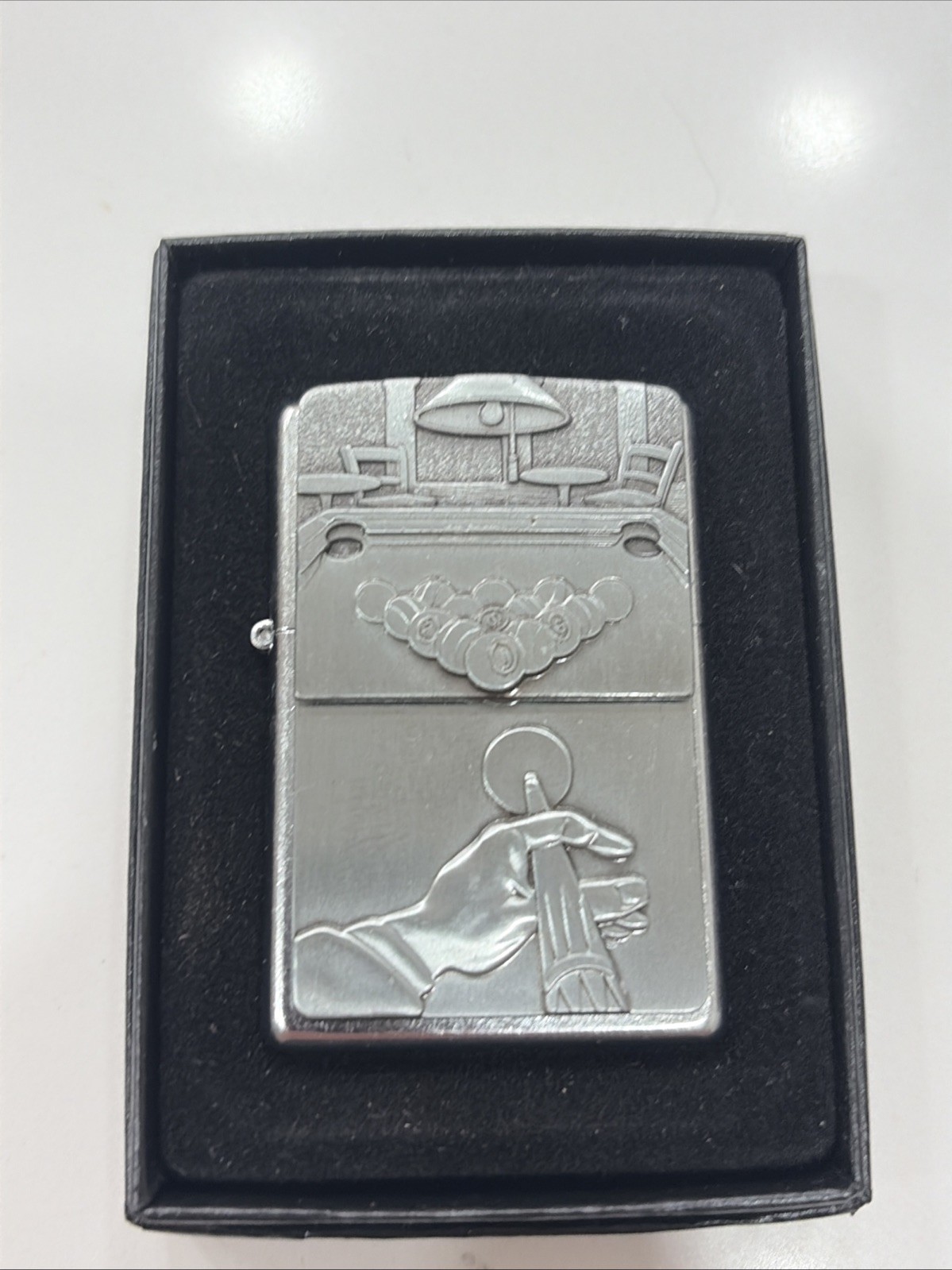 Pewter Billiards Pool Table Zippo Lighter, Unused w/ Box Pewter Billiards Pool Table Zippo Lighter, Unused w/ Box
