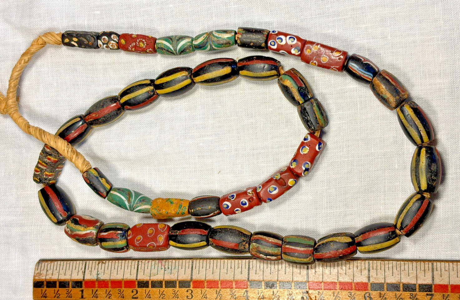 Vtg Venetian Glass Trade Bead Necklace Chevron Millefiori Eye Beads 39 Beads 26" Vtg Venetian Glass Trade Bead Necklace Chevron Millefiori Eye Beads 39 Beads 26"