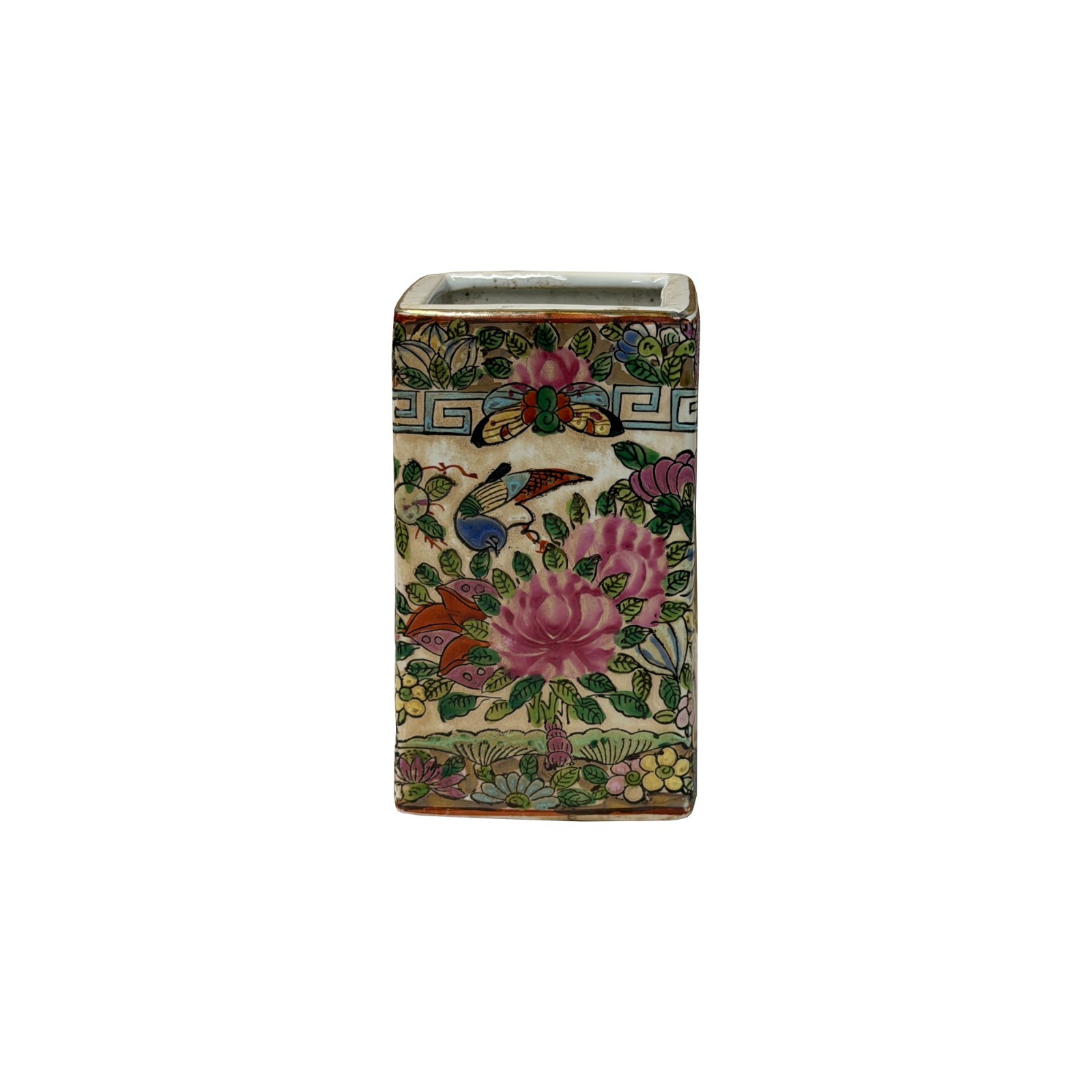 Vintage Chinese Square Floral Bird Figural Graphic Porcelain Holder GB842 Vintage Chinese Square Floral Bird Figural Graphic Porcelain Holder GB842