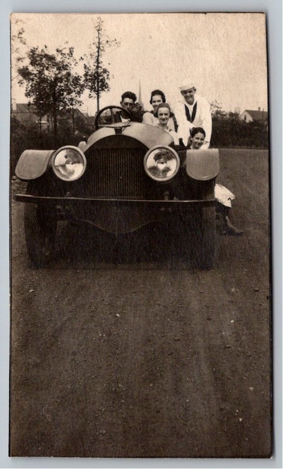 1910s Antique Automobile US Navy Sailor Family Vintage B&W Photo Snapshot