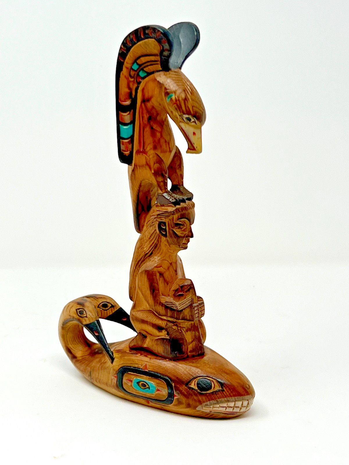 Alaska Black Diamond Carved Wood Totem Pole Whale Song by Ray Moore 9" Alaska Black Diamond Carved Wood Totem Pole Whale Song by Ray Moore 9"