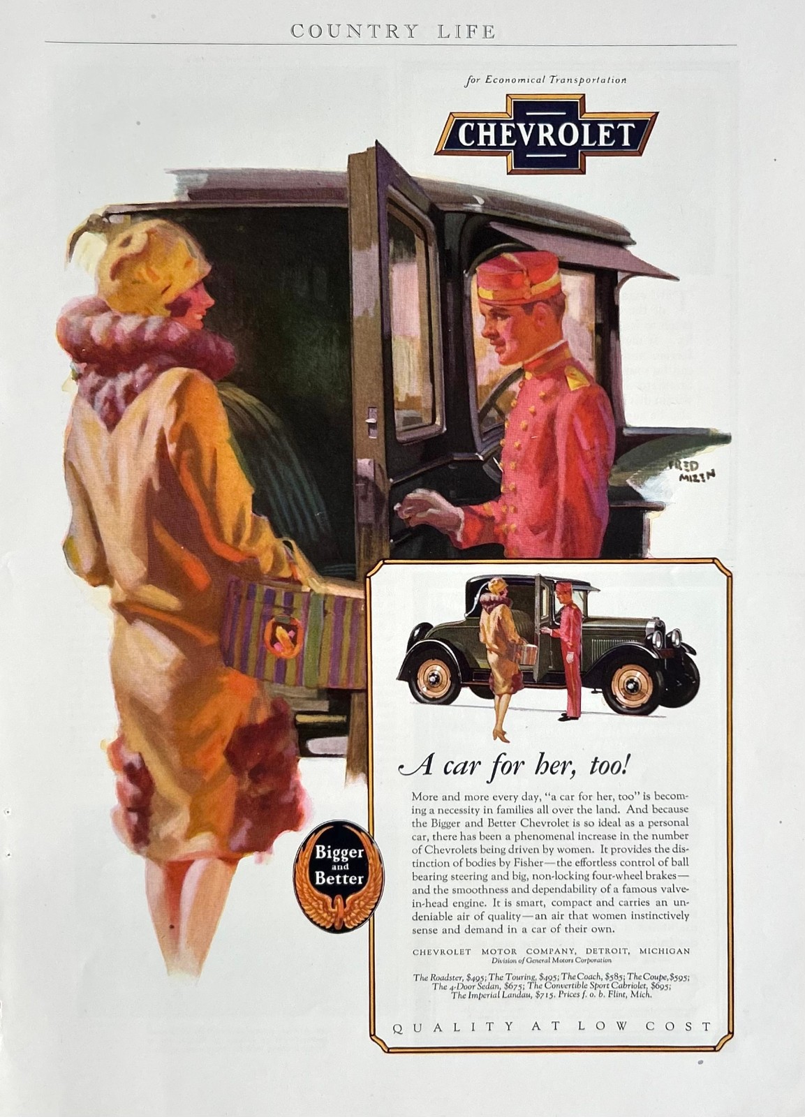 1928 Ad (10  X 14 inches) Chevrolet Coupe Fred Mizen Art