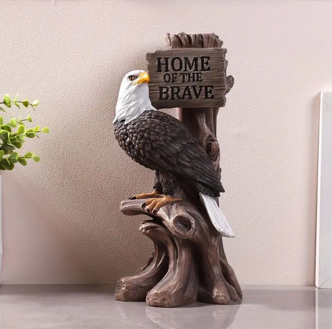 Patriotic American Bald Eagle Statue with “Home Of The Brave” Sign Hand-Painted Patriotic American Bald Eagle Statue with “Home Of The Brave” Sign Hand-Painted