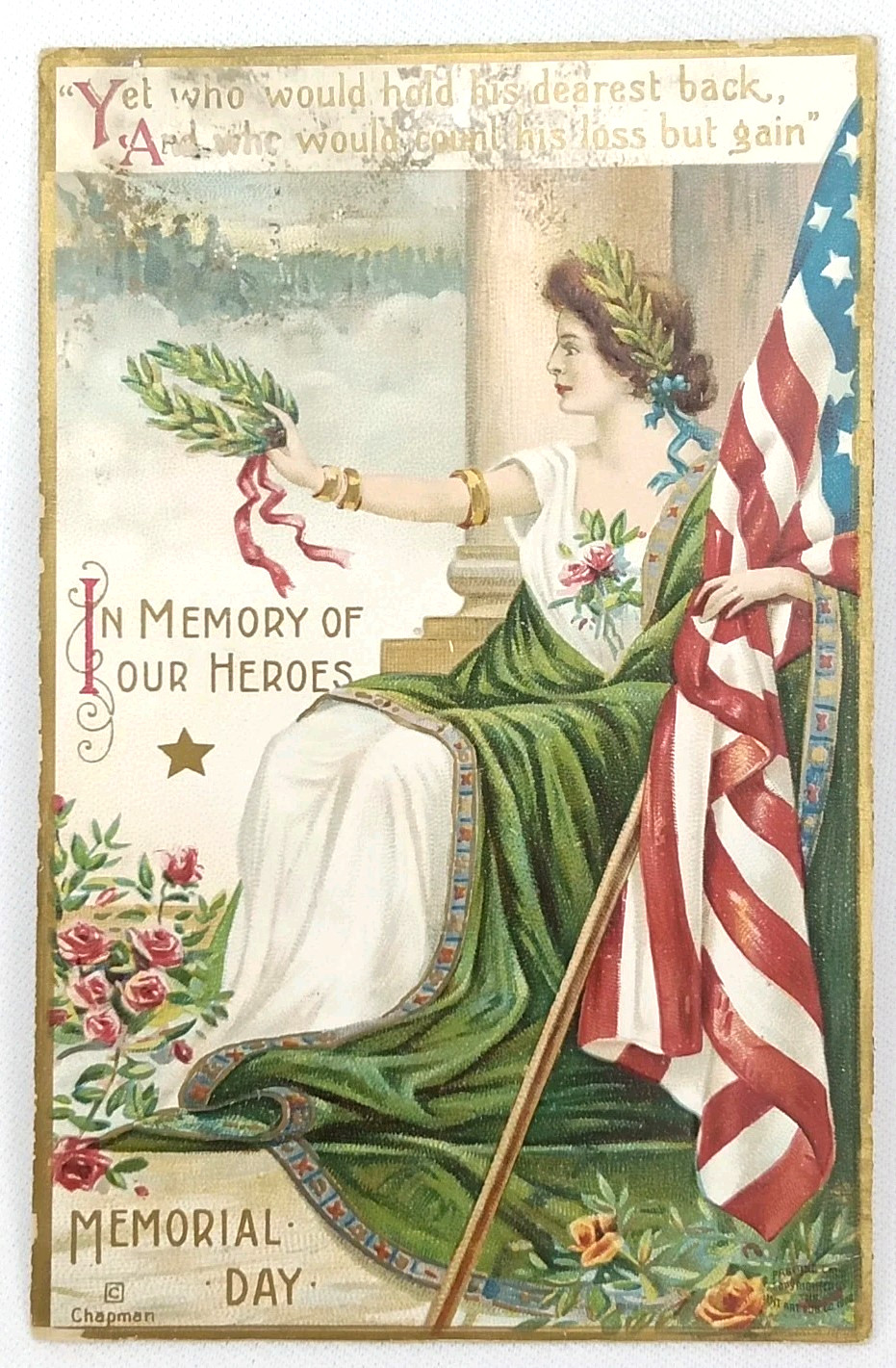 Antique 1910s Patriotic Memorial Day Postcard Carlton Chapman Unposted Antique 1910s Patriotic Memorial Day Postcard Carlton Chapman Unposted