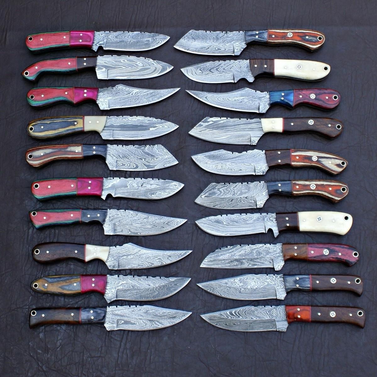 LOT OF 20 CUSTOM HANDMADE DAMASCUS STEEL SKINNER 8 inches KNIVES WITH SHEATH LOT OF 20 CUSTOM HANDMADE DAMASCUS STEEL SKINNER 8 inches KNIVES WITH SHEATH