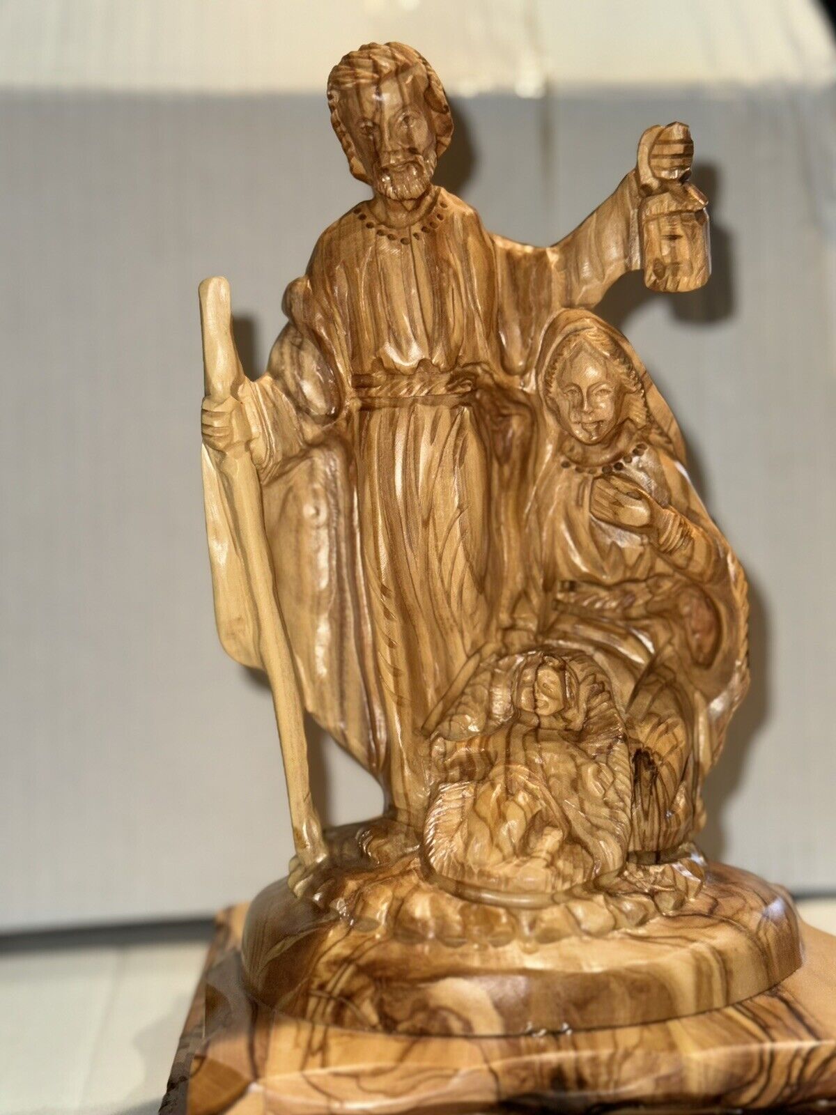 Unique Hand Made Holy Family Statue Made From Natural Olive Wood In The Holyland