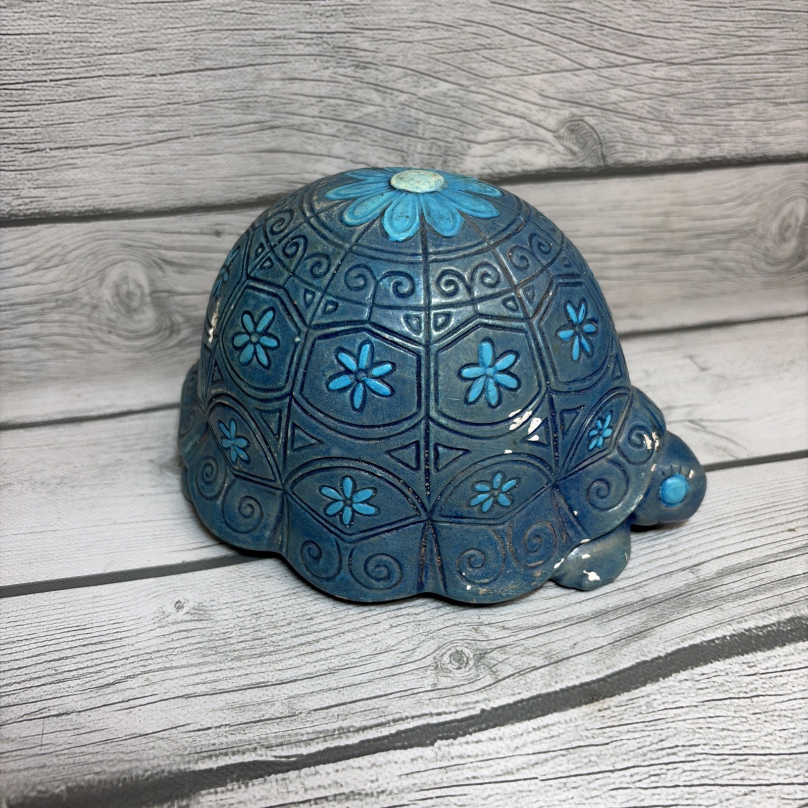 Vtg Retro Chalkware Turtle Tortoise Groovy Blue Flower 1960’s 1970’s Vtg Retro Chalkware Turtle Tortoise Groovy Blue Flower 1960’s 1970’s