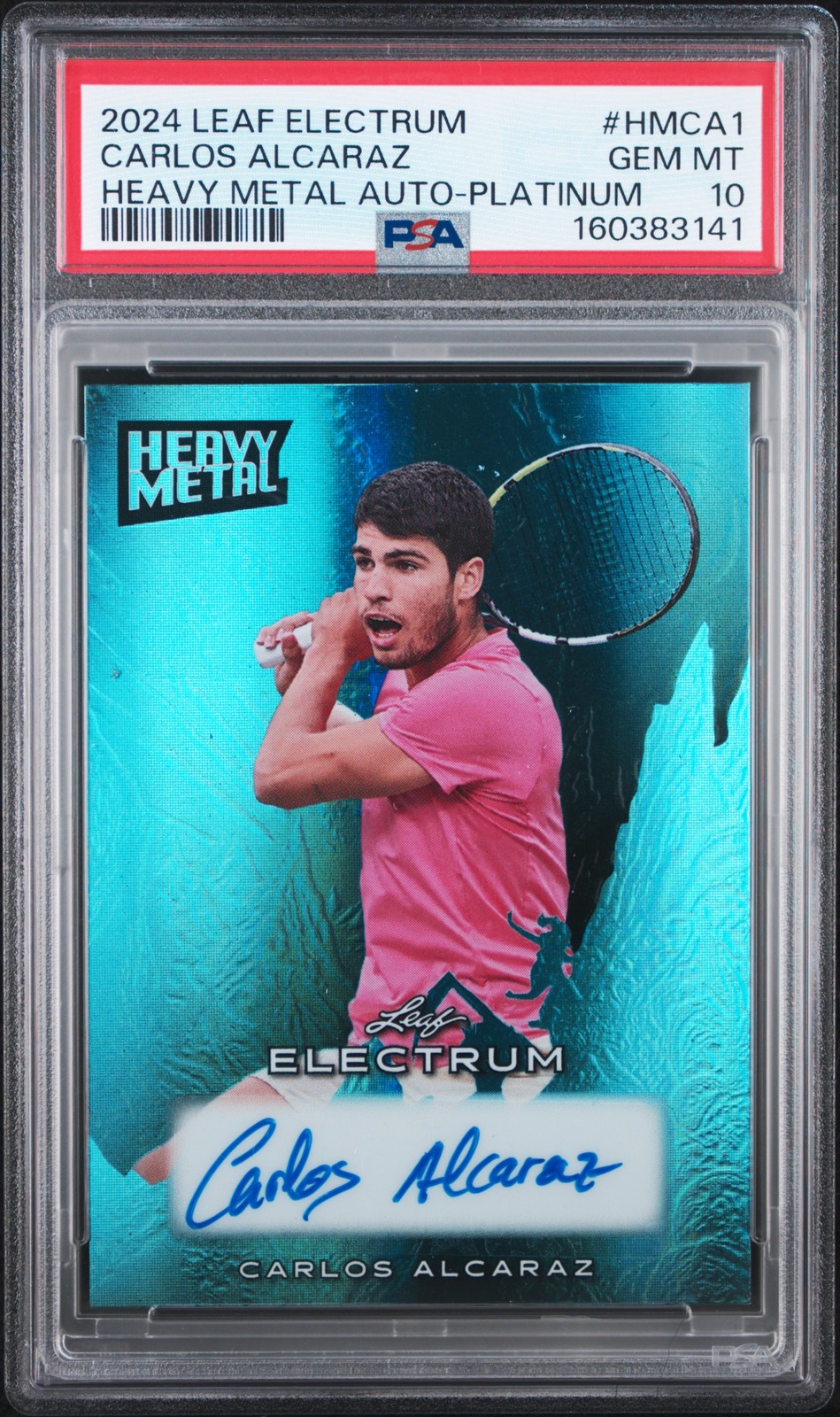 2024 LEAF ELECTRUM HEAVY METAL AUTOS PLATINUM #HMCA1 CARLOS ALCARAZ 2/6 PSA 10 2024 LEAF ELECTRUM HEAVY METAL AUTOS PLATINUM #HMCA1 CARLOS ALCARAZ 2/6 PSA 10