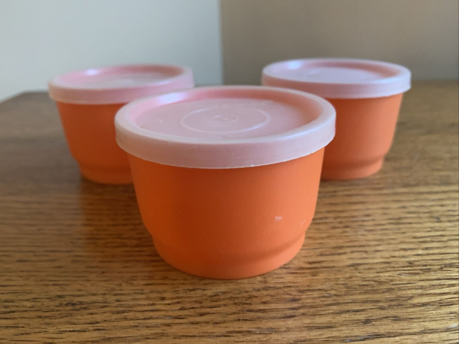 LOT OF 3 Tupperware #1229 Orange Snack Cups w/Lids