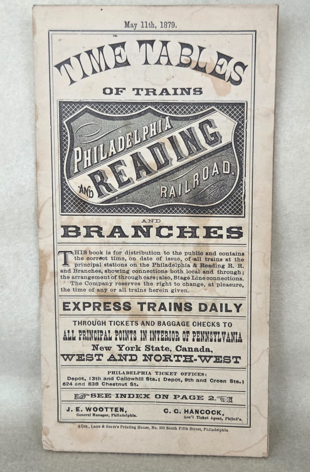 Rare 1879 Philadelphia and Reading Railroad Time Tables of Trains W/ Map Rare 1879 Philadelphia and Reading Railroad Time Tables of Trains W/ Map