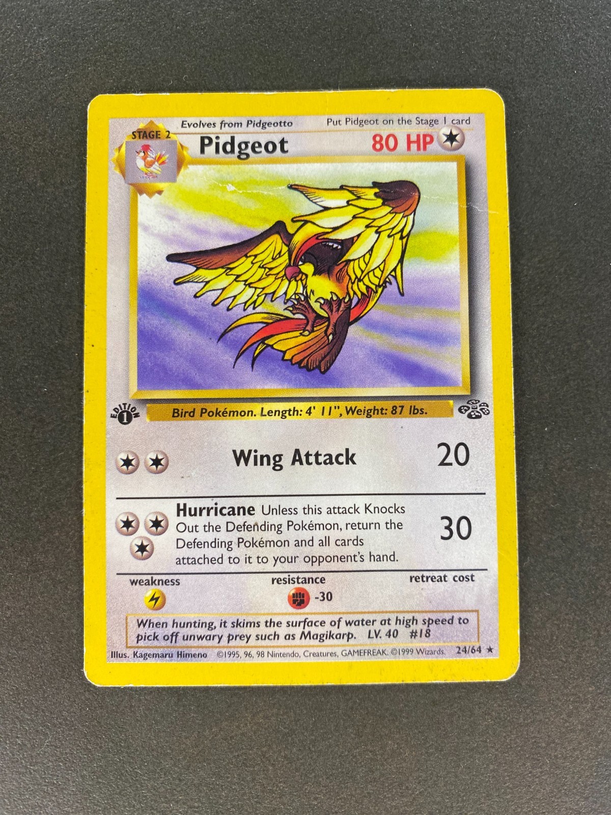 1st Edition - Pidgeot 24/64 - Jungle Set - Vintage 1999 Pokemon Card - LP / MP 1st Edition - Pidgeot 24/64 - Jungle Set - Vintage 1999 Pokemon Card - LP / MP