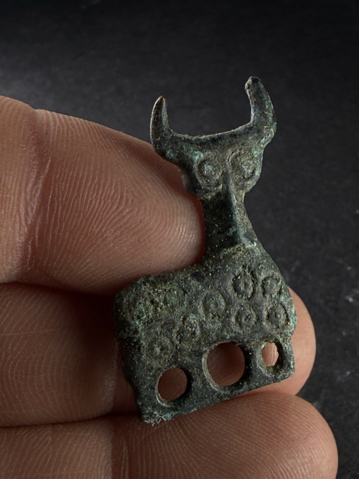 ANCIENT CELTIC BRONZE DECORATED FIBULA IN FORM OF IBEX GOAT RAM CIRCA 200-100BCE