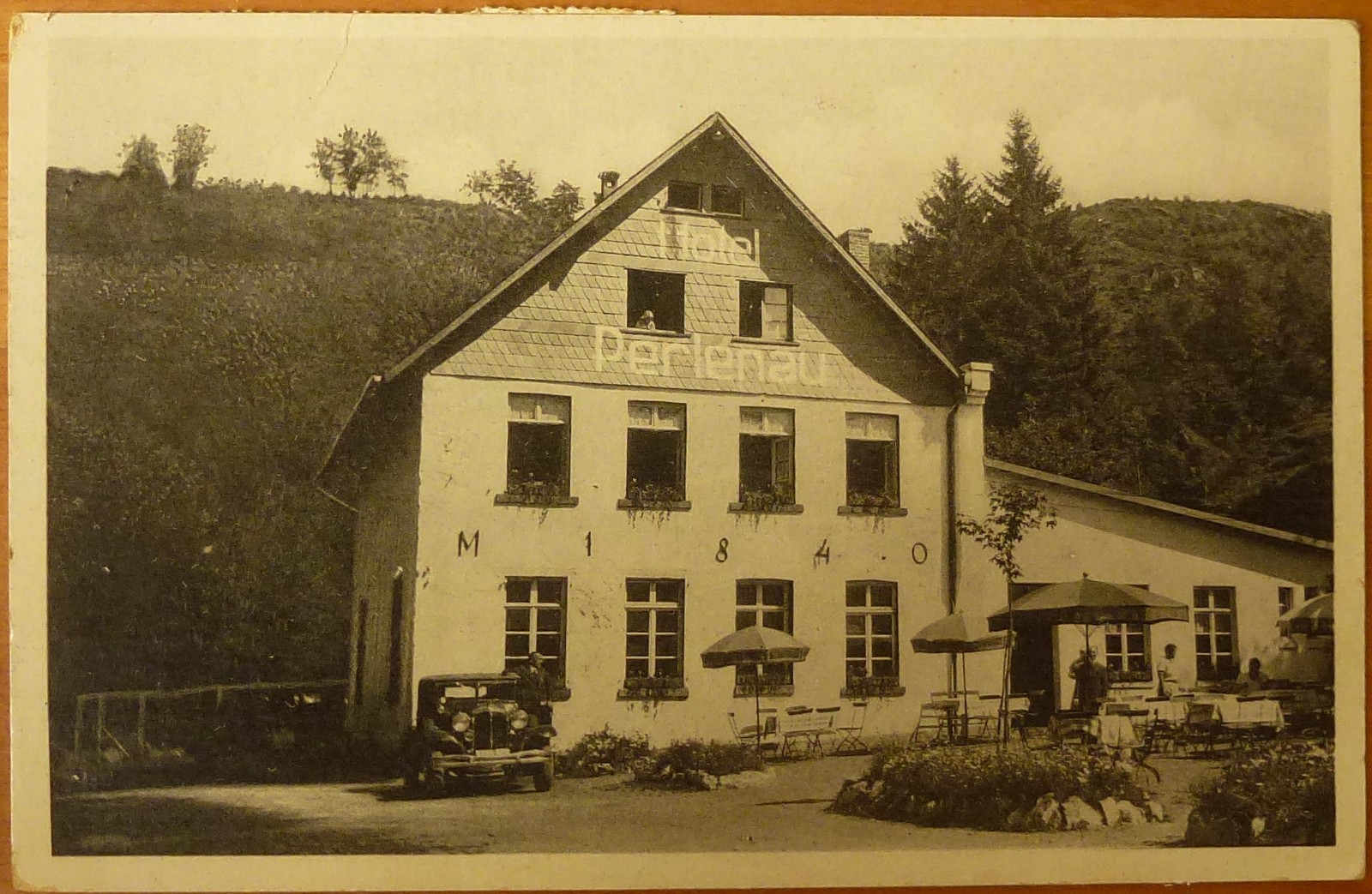 Postcard Hotel Perleau Monschau Kalterherberg 1936 Eifel car Aachen