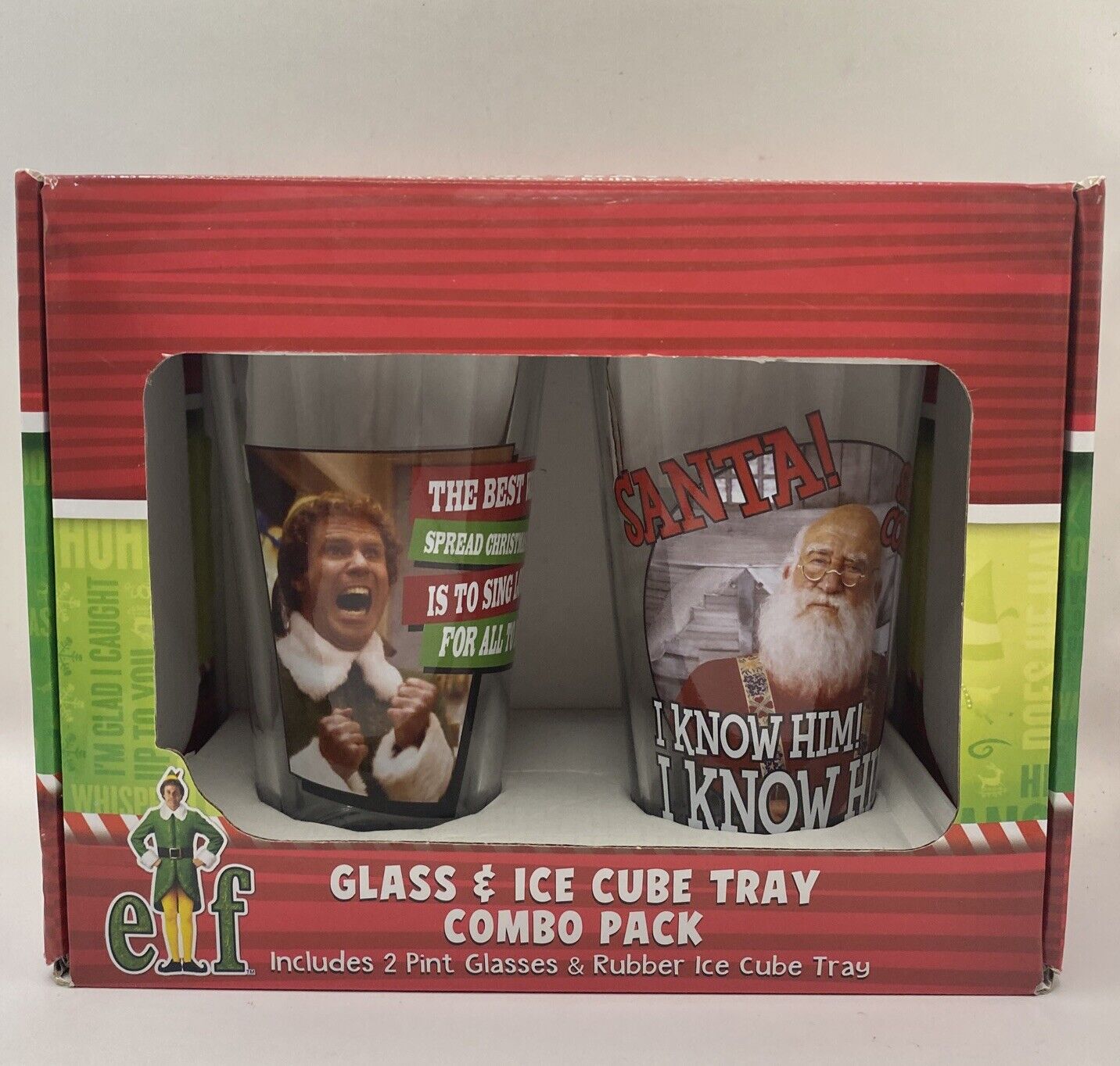 Elf The Movie Pint Glass & Rubber Ice Cube Tray Combo Pack Will Farrell