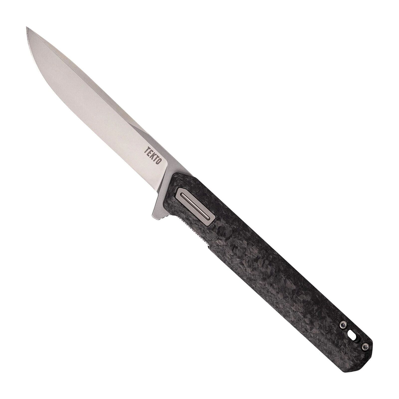 Tekto F2 Bravo Folding Knife Silver Forged CF Handle w/Black Accents D2 Plain