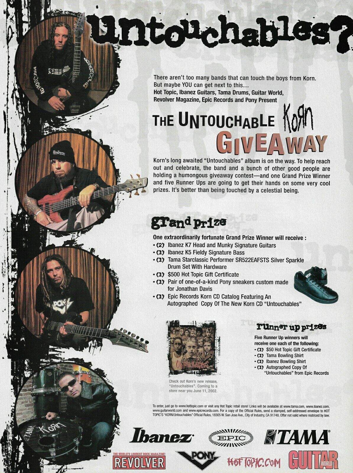 Korn Untouchables Giveaway Contest 2002 Promo Ad 8x11 Mini Poster