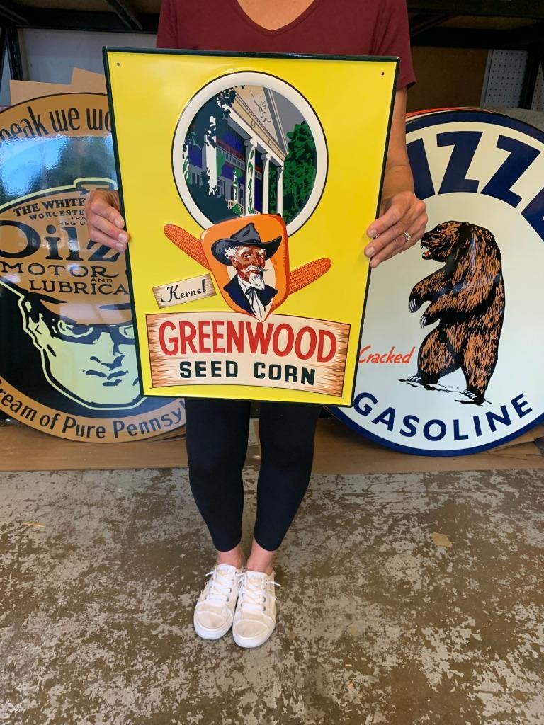 Antique Vintage Style Metal Sign Greenwood Seed Corn Made in USA Antique Vintage Style Metal Sign Greenwood Seed Corn Made in USA