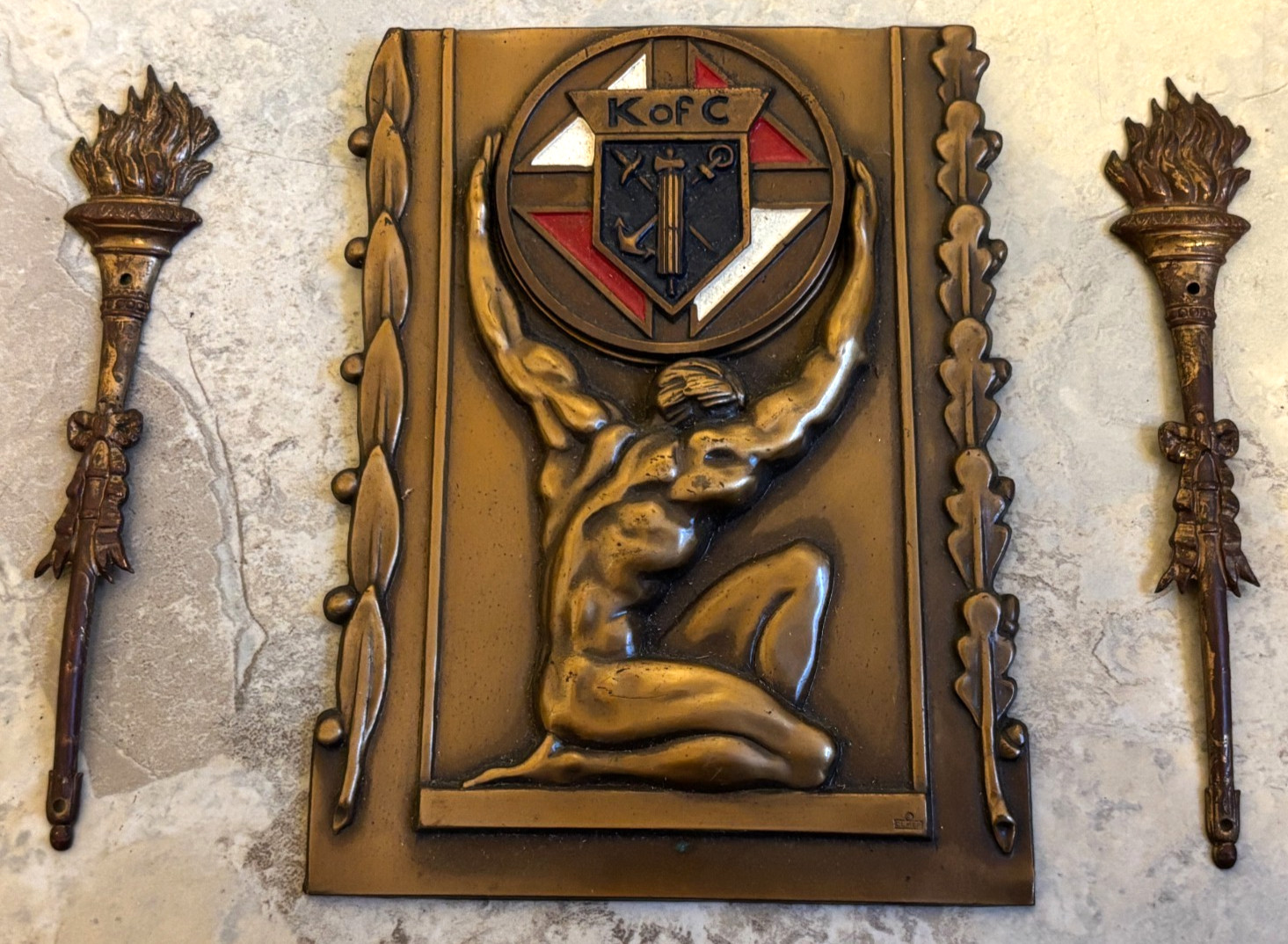 Vintage Knights of Columbus Wall Plaque Fixtures Brass Bronze Art Deco Atlas 4x5 Vintage Knights of Columbus Wall Plaque Fixtures Brass Bronze Art Deco Atlas 4x5