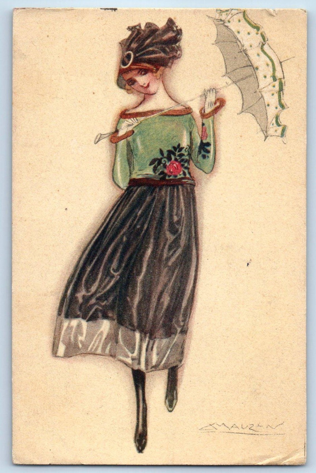 c1910's Woman Art Nouveau Signed Artist US Soldier Mail WWI Antique Postcard c1910's Woman Art Nouveau Signed Artist US Soldier Mail WWI Antique Postcard