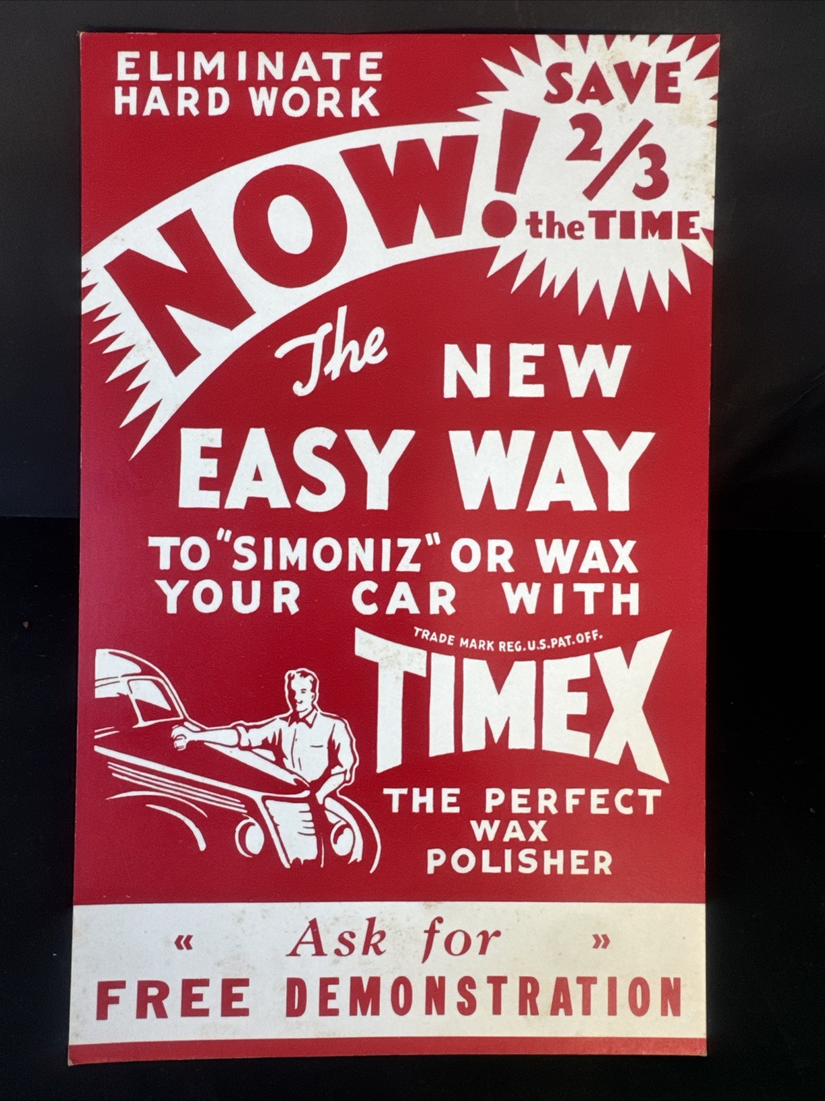 Vintage NOS Timex Perfect Wax Polisher Cardboard Advertising Store Display Sign Vintage NOS Timex Perfect Wax Polisher Cardboard Advertising Store Display Sign