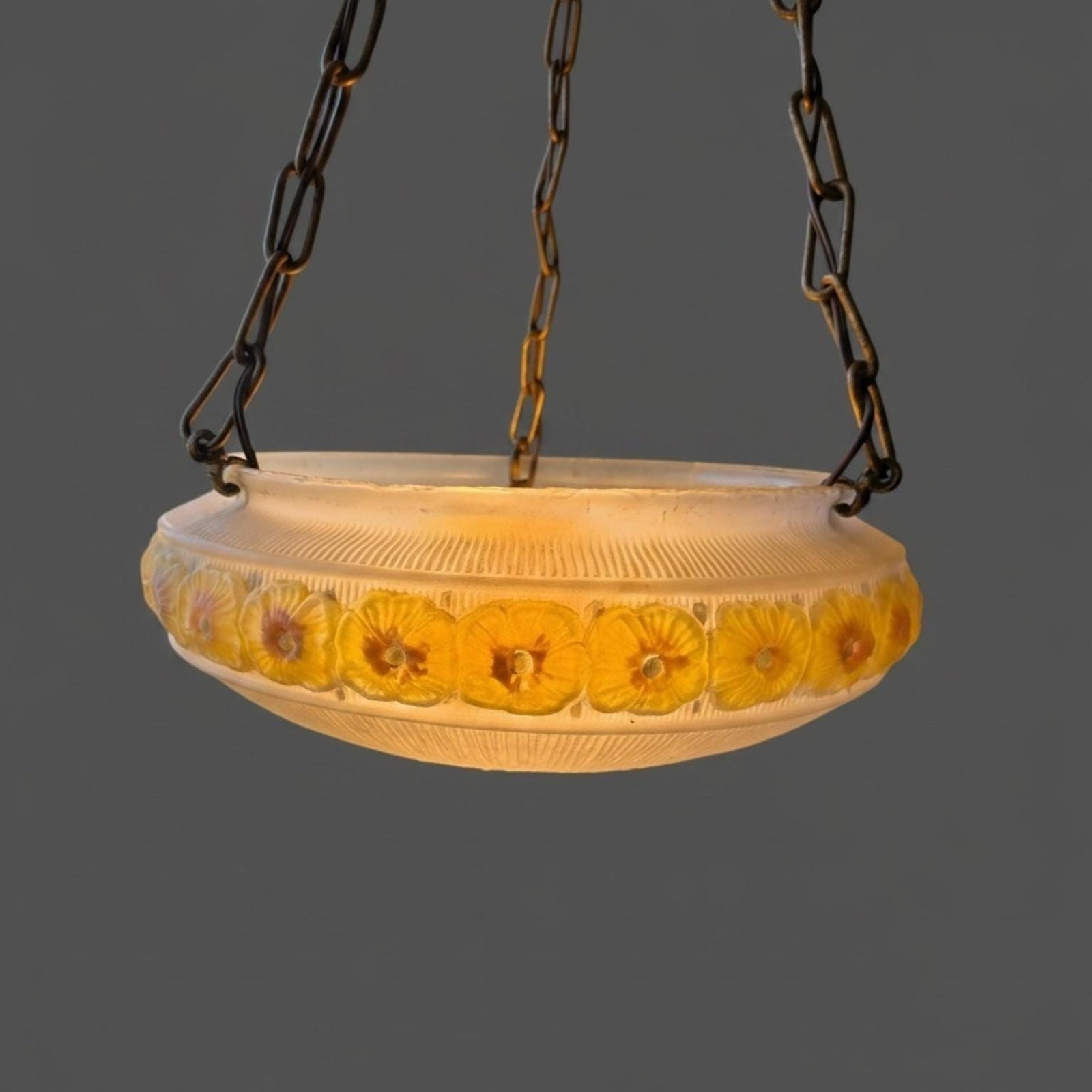 Rare Antique Chrysanthemum Flowers Embossed Glass Ceiling Light Lamp Shade Rare Antique Chrysanthemum Flowers Embossed Glass Ceiling Light Lamp Shade