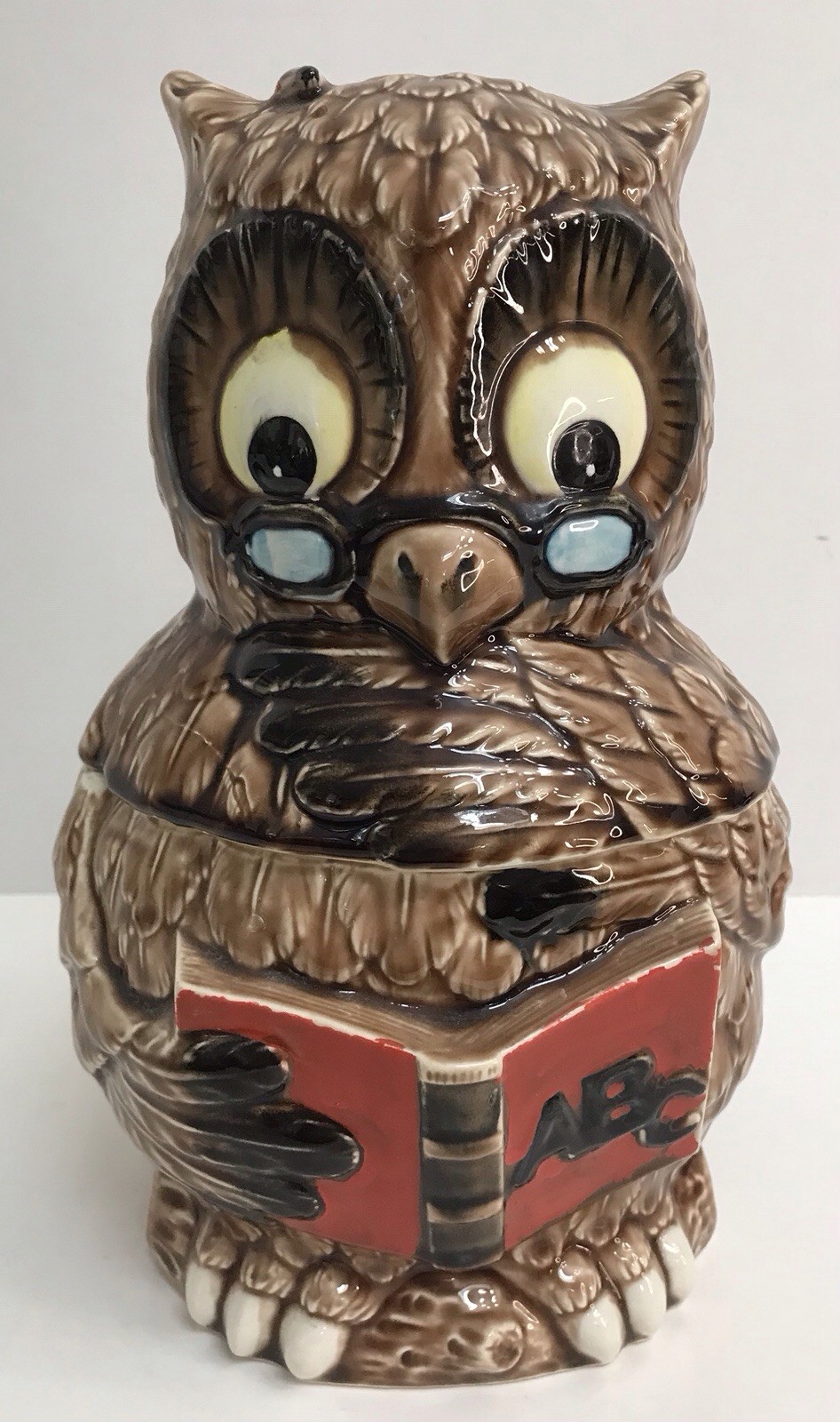 Vintage 1960s Wise Owl Cookie Jar ABC Teacher Glasses Book 12" Japan Professor Vintage 1960s Wise Owl Cookie Jar ABC Teacher Glasses Book 12" Japan Professor