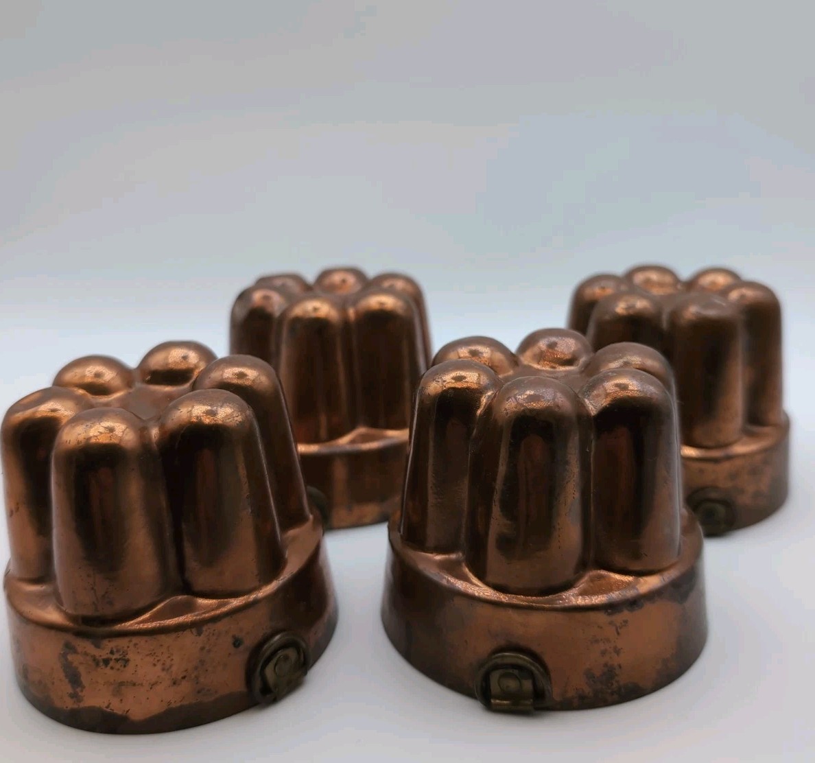 Antique Victorian Copper Jelly Molds, Individual Serving, Set Of 4, 2.5" Tall Antique Victorian Copper Jelly Molds, Individual Serving, Set Of 4, 2.5" Tall
