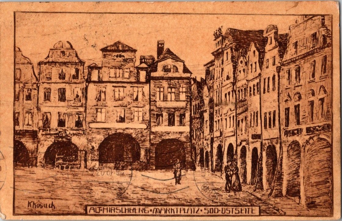 1923 Hirschberg Marktplatz Germany Art Postcard K. Kosäck Jelenia Góra