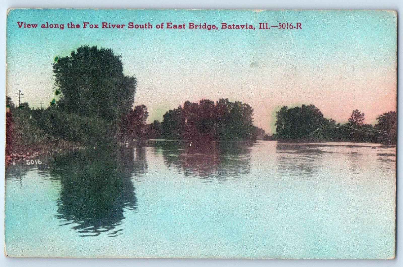 1913 Batavia Illinois Postcard View Along the Fox River South East Bridge Posted