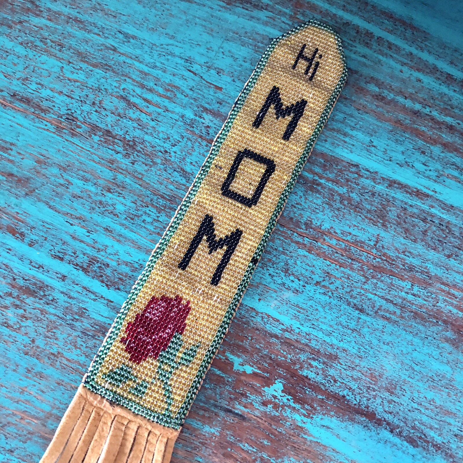 Vintage Native Glass Seed Beaded Suede Fringed Book Mark MOM Mothers Day Gift Vintage Native Glass Seed Beaded Suede Fringed Book Mark MOM Mothers Day Gift