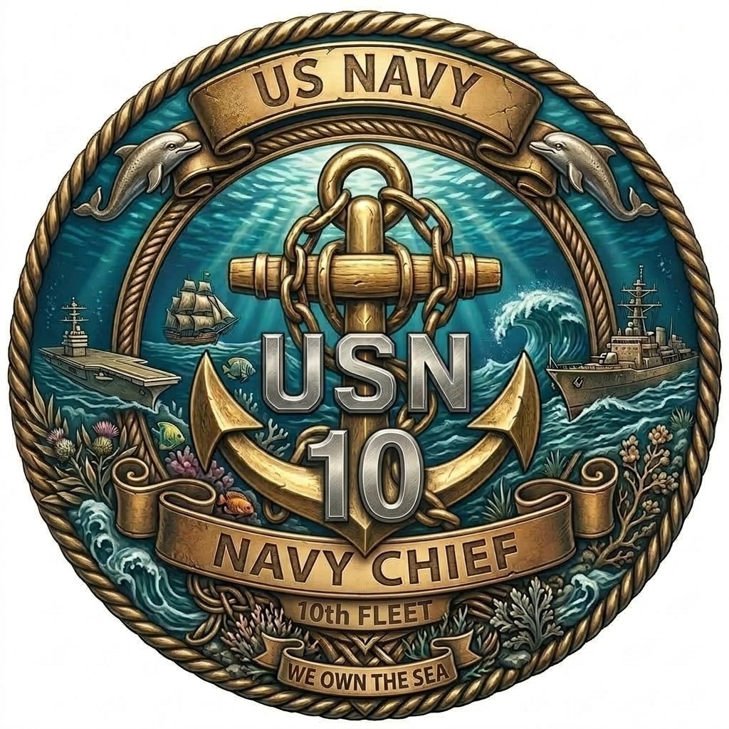 US Navy 10th Fleet Chief Military Ballcap - USN Prior Service Trucker Cap US Navy 10th Fleet Chief Military Ballcap - USN Prior Service Trucker Cap