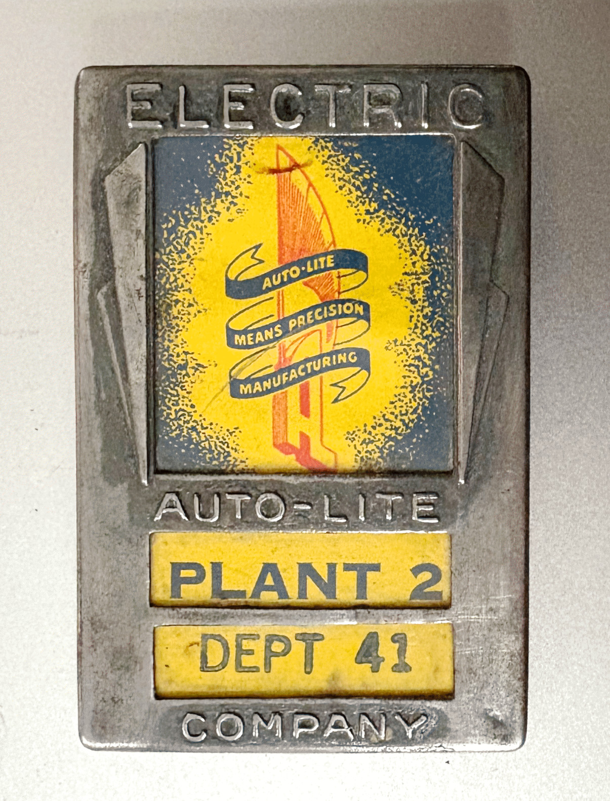 Vtg Auto Parts Employee Badge: ELECTRIC AUTO-LITE CO; Toledo OH; Plant 2 Dept 41