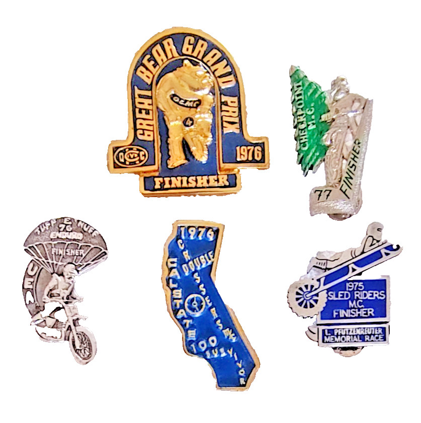 Vintage 70s Motorcycle Desert Racing/Enduro Pins. Great Bear Grand Prix So Cal Vintage 70s Motorcycle Desert Racing/Enduro Pins. Great Bear Grand Prix So Cal