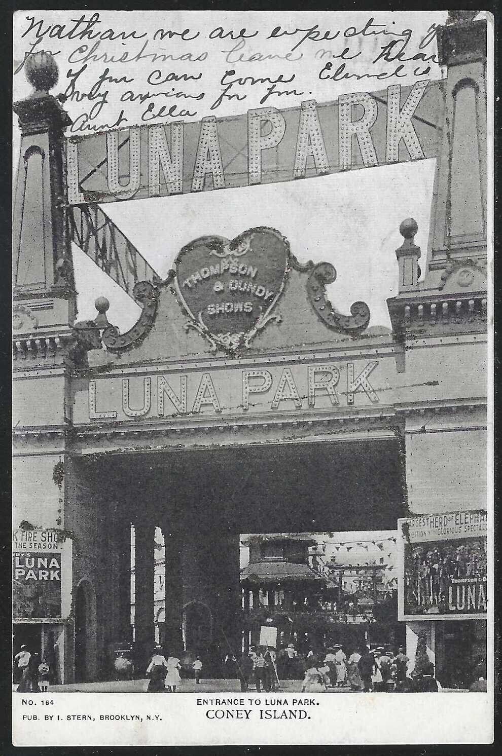 Entrance to Luna Park, Coney Island, Brooklyn, NYC, Early Postcard, Used in 1907