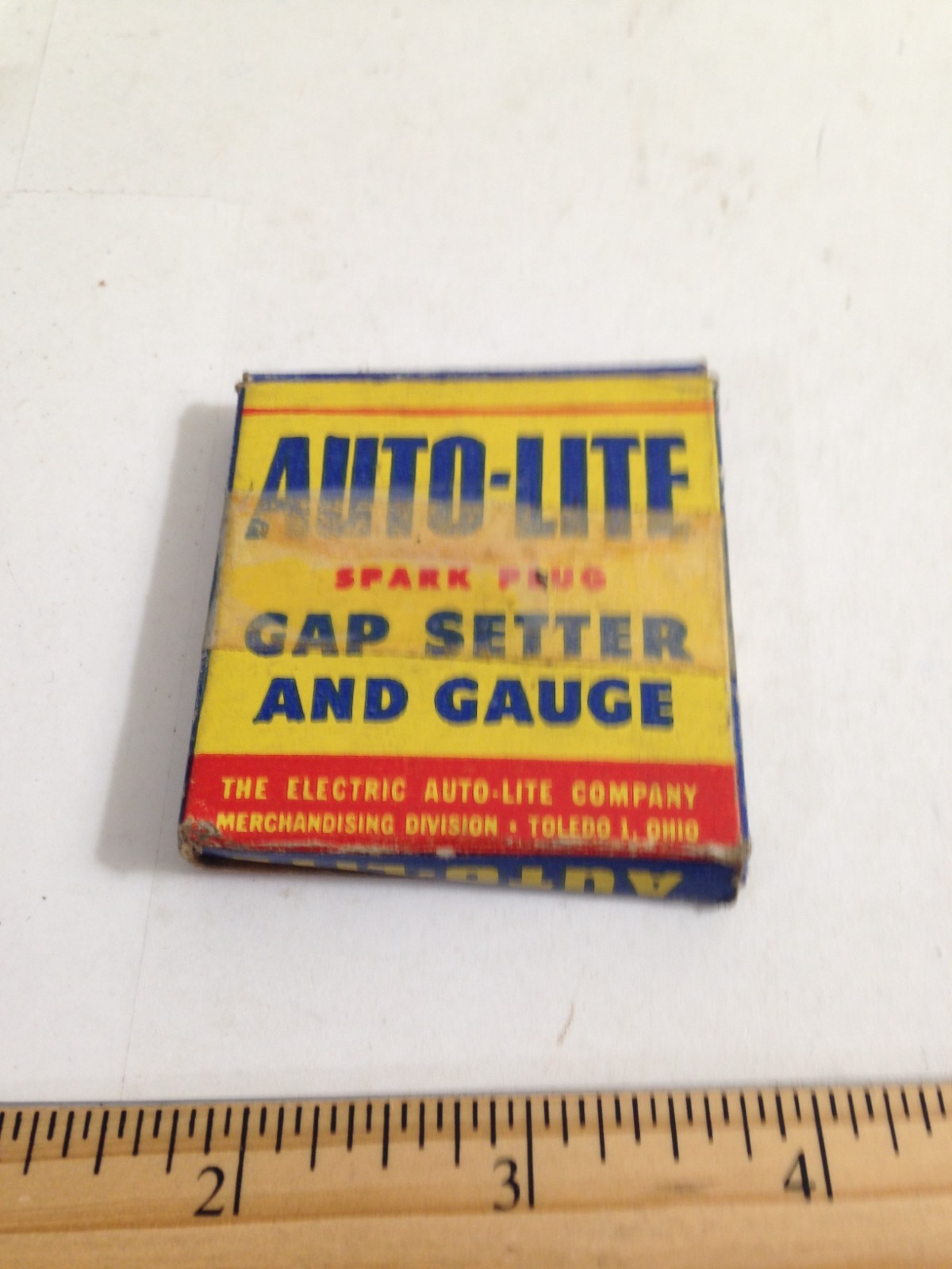 Vtg Auto-Lite Spark Plug Gap Setter and Gauge USA Chrome with box collectible