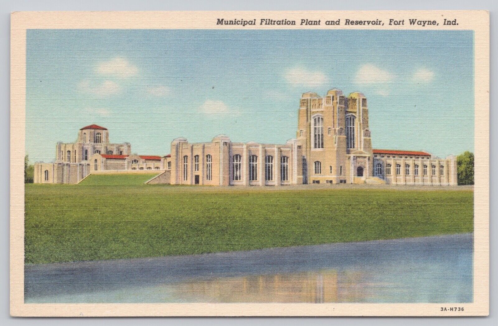Postcard IN Fort Wayne Municipal Filtration Plant & Reservoir Linen Vnt -B2