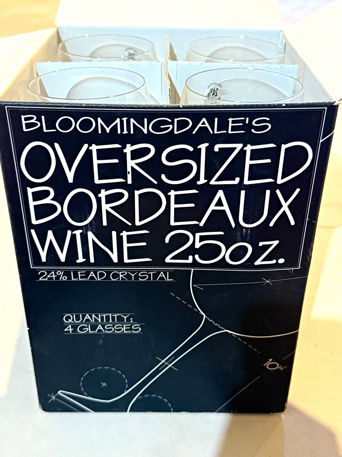 Bloomingdale's Oversized Bordeaux Red Wine Glasses 25oz Lead Crystal Set of 4 Bloomingdale's Oversized Bordeaux Red Wine Glasses 25oz Lead Crystal Set of 4