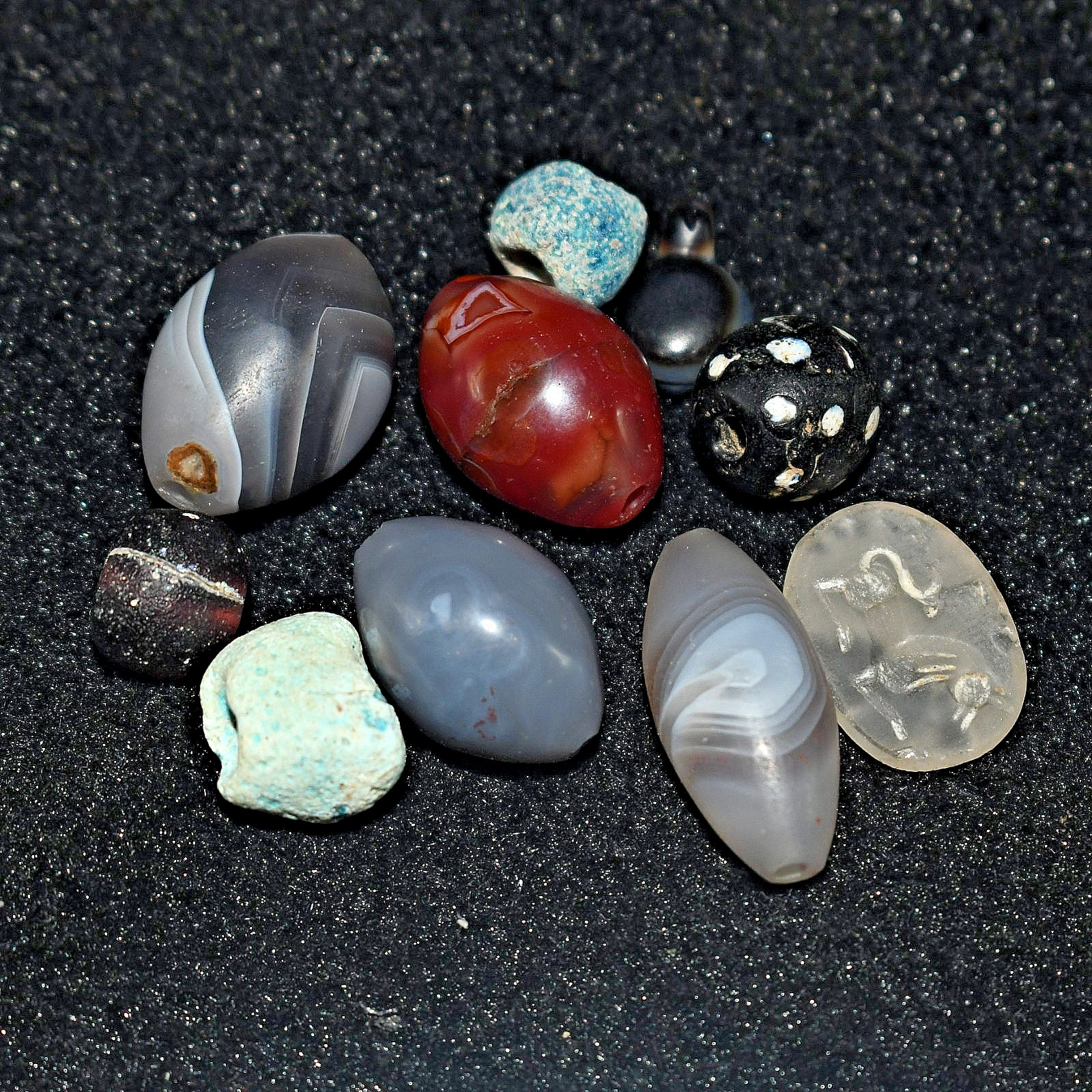 10 Rare Mix Ancient Banded Agate Stone Carnelian & Faience Bead Lot 10 Rare Mix Ancient Banded Agate Stone Carnelian & Faience Bead Lot