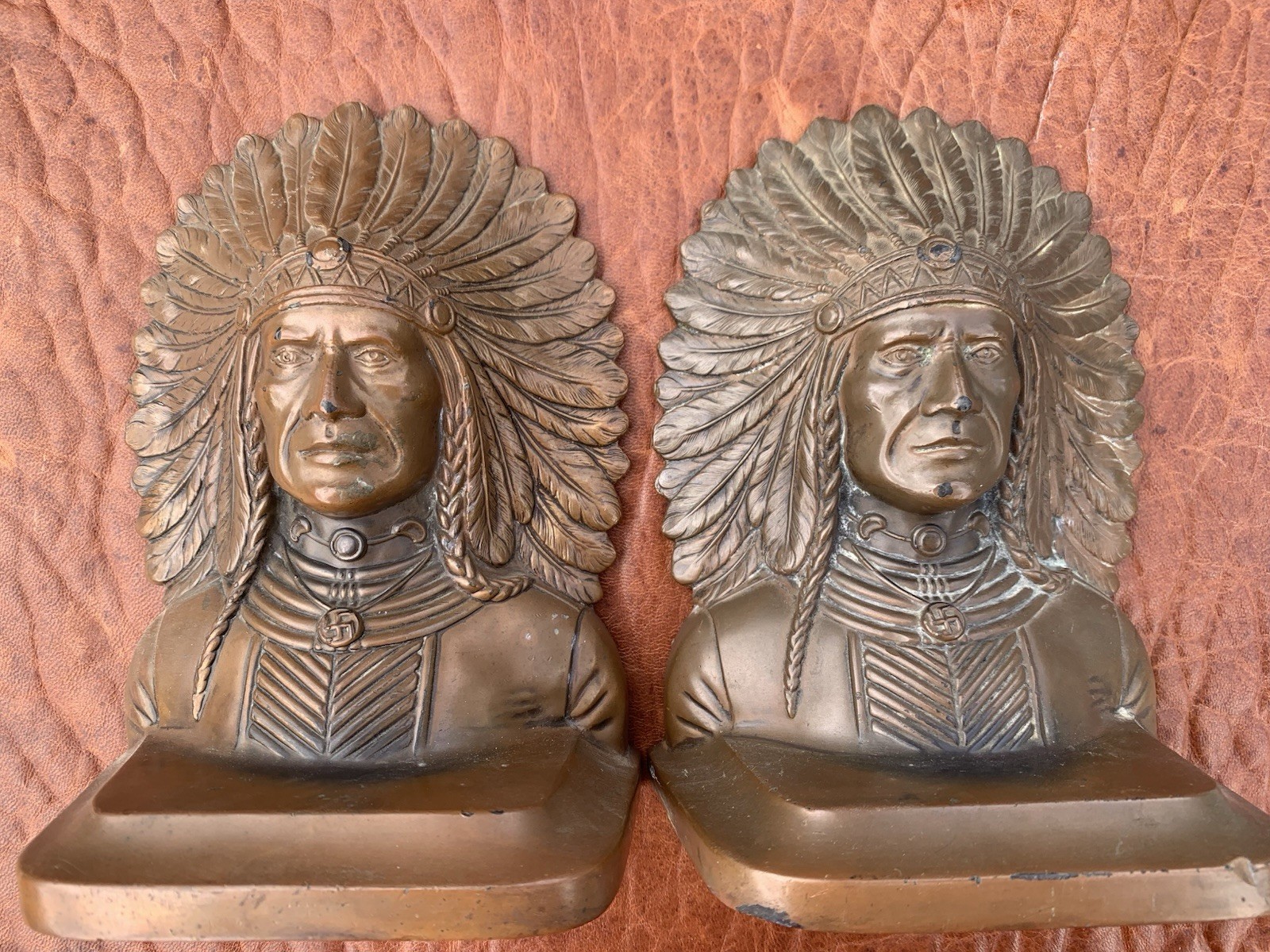 Jennings Brothers Indian Chief JB 2061 Bronze Swastika Bookends Whirling Log Jennings Brothers Indian Chief JB 2061 Bronze Swastika Bookends Whirling Log