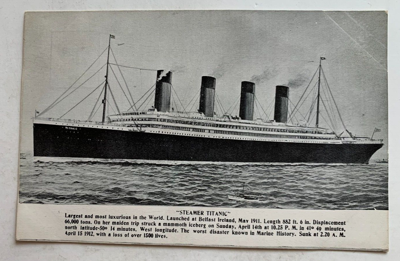c1910s Ship Postcard White Star Line RMS TITANIC Memorial 1912 Sinking Disaster