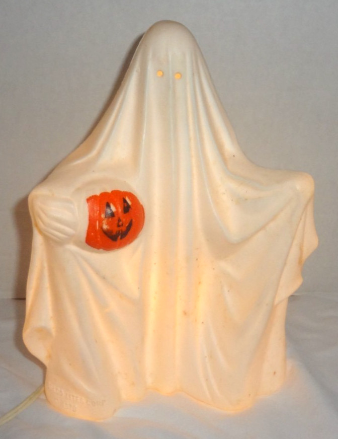 Vintage 1979 Belco Lites Corp Halloween Blow Mold Light Ghost Holding Pumpkin Vintage 1979 Belco Lites Corp Halloween Blow Mold Light Ghost Holding Pumpkin