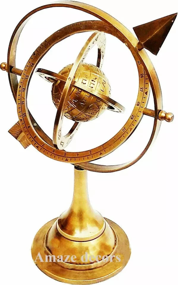 11" Antique Brass Armillary Sphere With Arrow Nautical Maritime Engraved Globe 11" Antique Brass Armillary Sphere With Arrow Nautical Maritime Engraved Globe